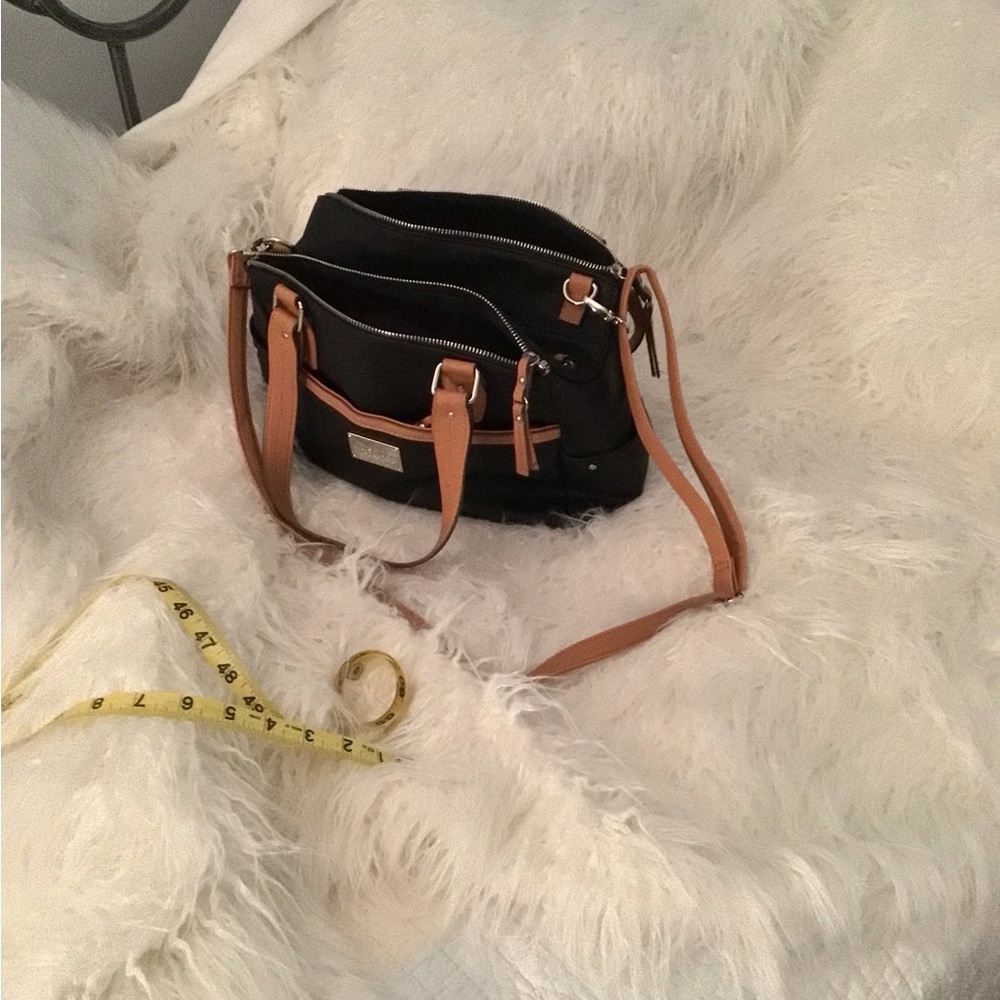 Black canvas multi compartment handbag
